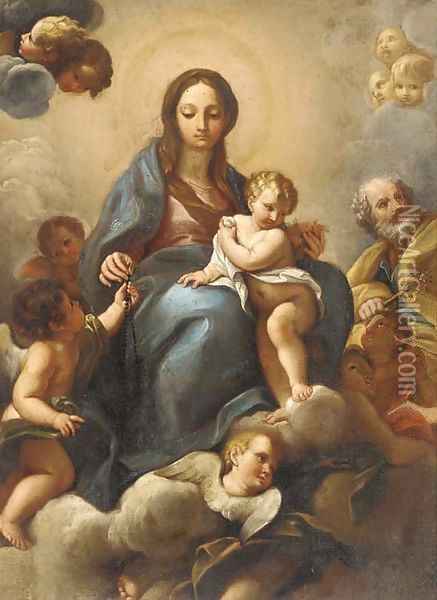 The Holy Family in Glory with putti Oil Painting - Giuseppe Chiari