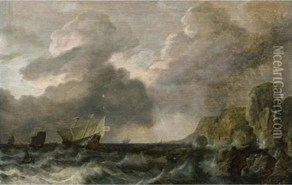 Shipping On Stormy Seas Oil Painting - Bonaventura Ii Peeters