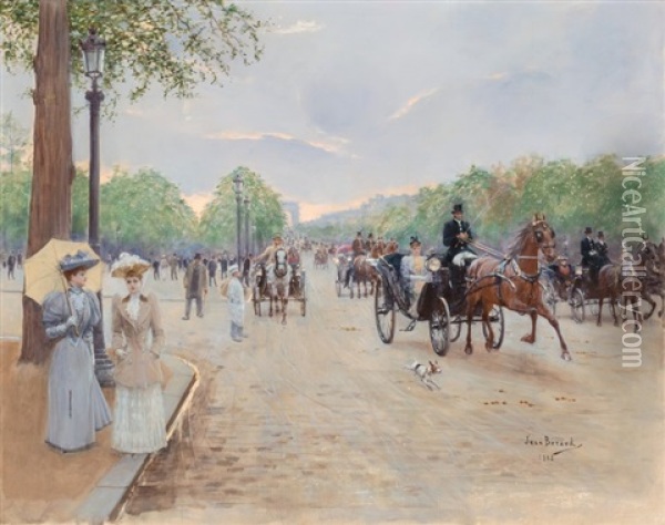 Sur Les Champs Elysees Oil Painting - Jean Beraud