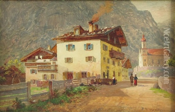 Bei Hall Tirol. Malerisches Kirchdorf Im Sonnigen Licht Oil Painting - Paul Heitinger