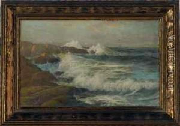 Just Before Sunset, Waves Crashing On The Shore At Cape Ann Oil Painting - George Howell Gay