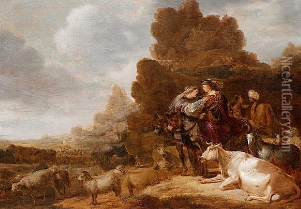 The Departure Of Abraham And Sarah From Lotand His Wife Oil Painting - Gerrit Claesz Bleker