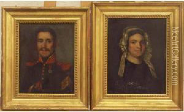 Portrait D'officier De La Legion D'honneur Et Femme Au Bonnet Oil Painting - Alfred Roll