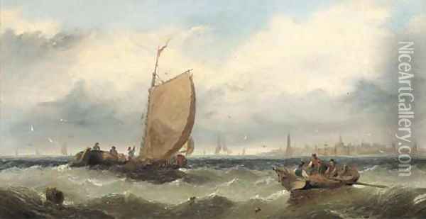 Fishermen hauling in their nets Oil Painting - Edwin Hayes
