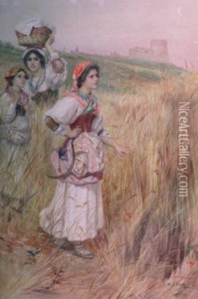 The Harvesters Oil Painting - Luigi Olivetti