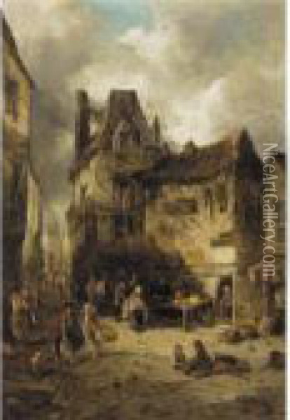 A Back Street, Rouen; A Street In Rotterdam Oil Painting - Alfred Montague