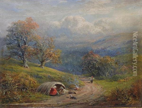 Gypsies In The Lane Oil Painting - George Turner