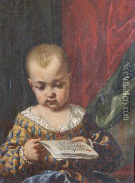Portrait Of An Aristocratic Boy Reading Oil Painting - Antonio Amoroso