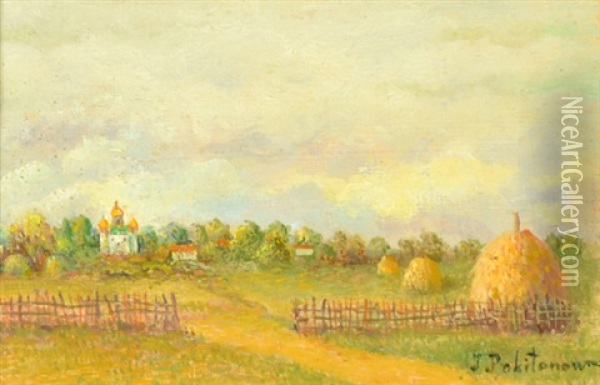 Landscape With Onion Dome In The Distance Oil Painting - Ivan Pohitonov