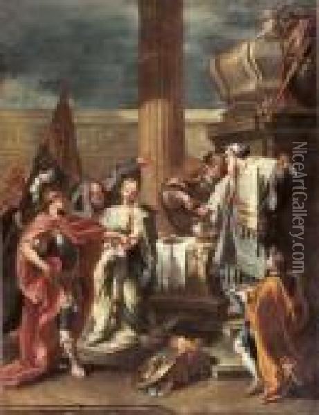 Le Sacrifice De Polyxene Oil Painting - Giovanni Battista Pittoni the younger