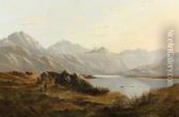 Extensive Scottish Landscape Oil Painting - Charles Leslie