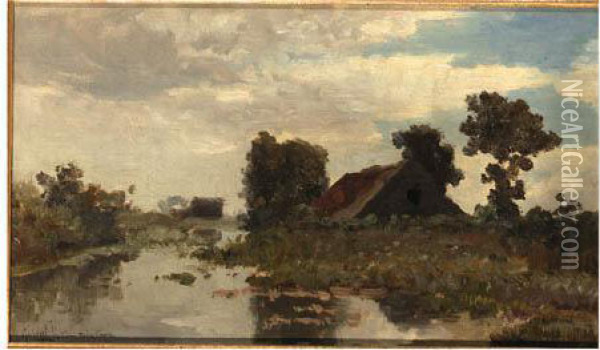 A Farm In A Polder Landscape Oil Painting - Paul Joseph Constantine Gabriel