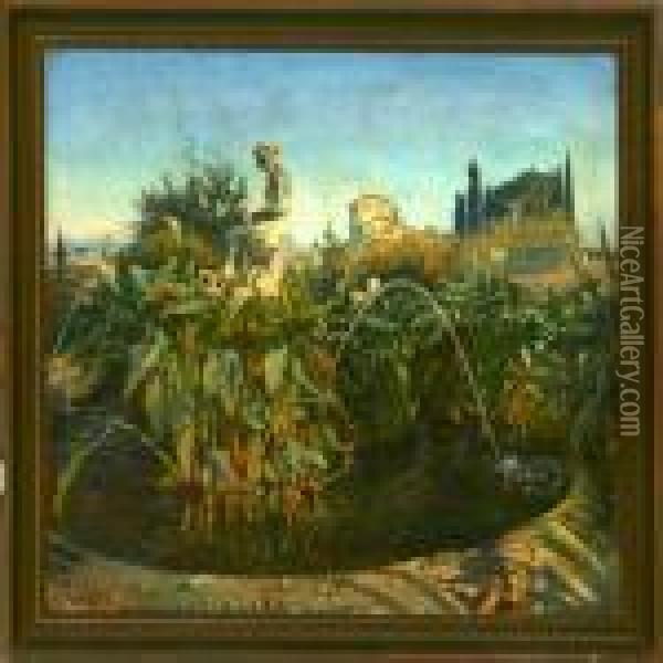 Garden Scene Frompalatine Hil, Rome Oil Painting - Olaf Viggo Peter Langer