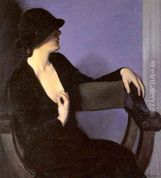 Study of a Woman in Black 1932 Oil Painting - Bernhard Gutmann