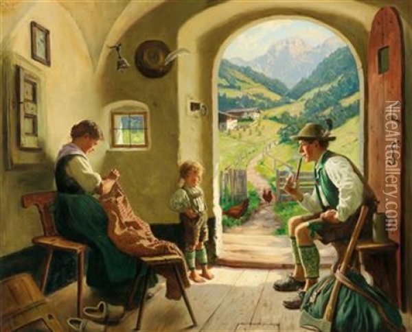 Idyllic Rural Scene Oil Painting - Emil Rau