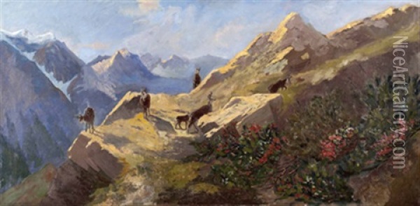 Gemsen Im Hochgebirge Oil Painting - Arthur (Julius) Thiele