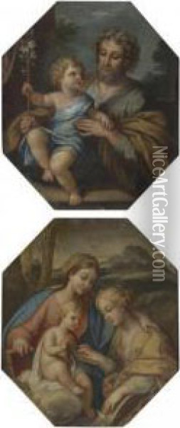 Virgin And Christ Child With St. Catherine; Christ Child With Joseph Oil Painting - Andrea Procaccini