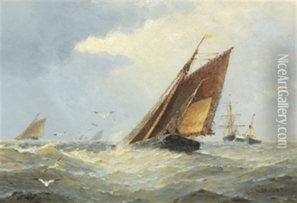 Segelboote Bei Frischer Brise Oil Painting - Frederick James Aldridge