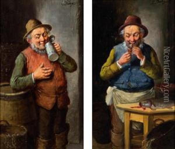 Der Labtrunk / Der Fischhandler Oil Painting - Konstantin Stoitzner