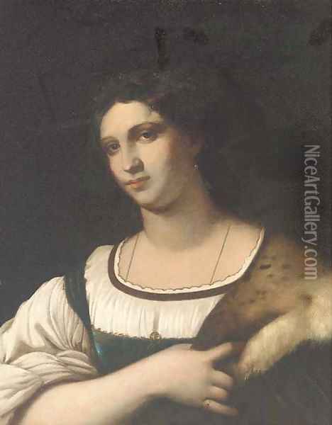 Portrait of a lady, bust-length, with a fur cape 2 Oil Painting - Sebastiano Del Piombo