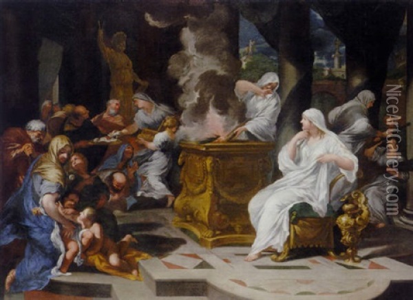 The Virgin Tending The Fire In The Temple Of Vesta Oil Painting - Ciro Ferri