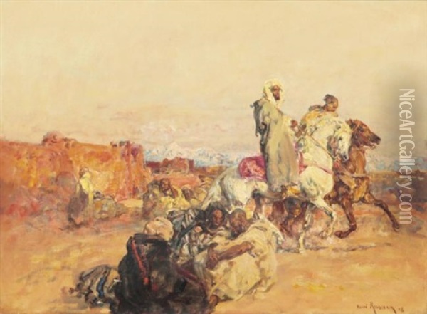 Le Caid Devant Les Remparts De Marrakech Oil Painting - Henri Emilien Rousseau