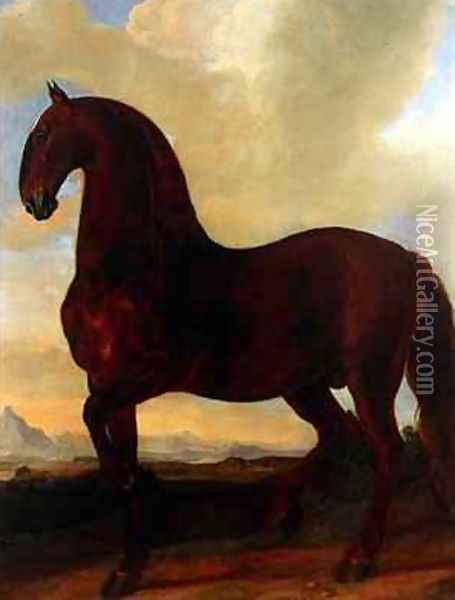 The Bay Stallion at the Eisgruber Stud Oil Painting - Johann Georg Hamilton