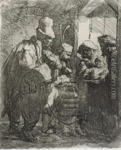 The Strolling Musicians (b., Holl. 119; H. 142) Oil Painting - Rembrandt Van Rijn