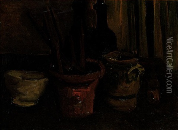 Nature Morte Aux Pinceaux Dans Un Pot A Fleurs Oil Painting - Vincent Van Gogh