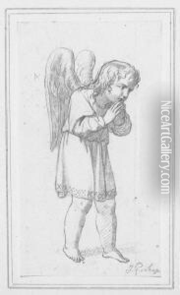 Betender Engel. Bleistiftzeichnung Auf Butten. 16,3 X 9,1 Cm. Anfang 19. Jh. Signiert. Oil Painting - Johann Peter Von Langer