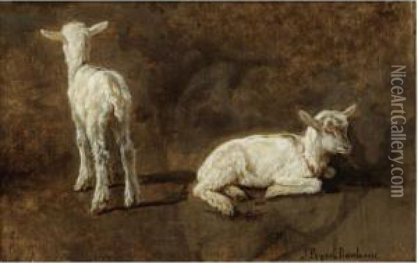 A Study Of Two Lambs Oil Painting - Juliette Peyrol Bonheur