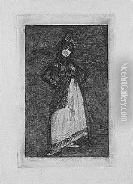 A Maja With Dark Background (d.28; H.30) Oil Painting - Francisco De Goya y Lucientes