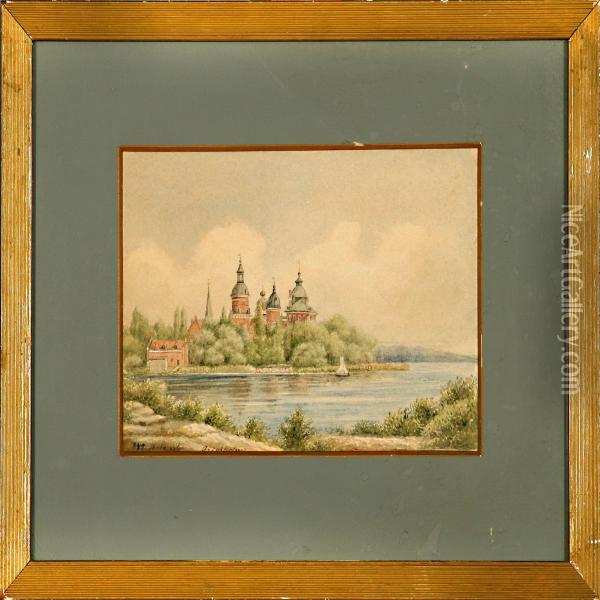 A View Towards Gripsholm In Sweden Oil Painting - Albinia Schafalitsky De Muckadell