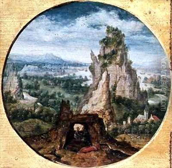 St. Jerome in Penitence in a Fantastic Landscape Oil Painting - Herri met de Bles