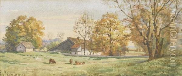 Sommerliches Bauernhaus Mit Weidenden Kuhen Oil Painting - Edouard Jeanmaire