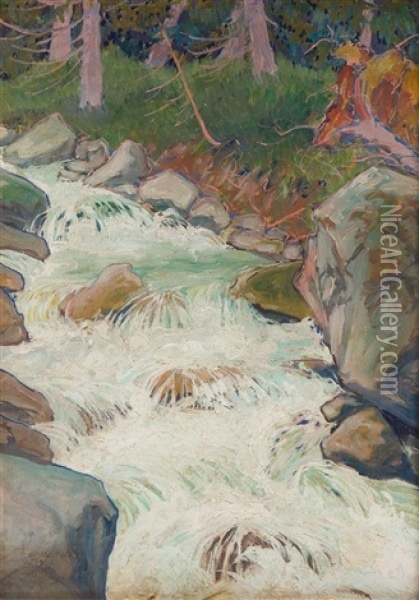 Mountain Stream In A Forest Oil Painting - Ludwik de Laveaux