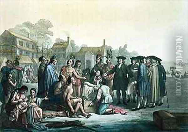 William Penn negotiating the treaty leading to the foundation of Pennsylvania Oil Painting - Gallo Gallina