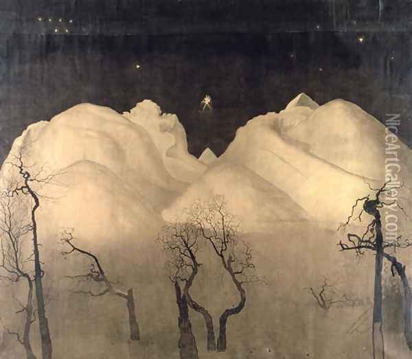 Winter Night in the Mountains, 1901-02 Oil Painting - Harald Oscar Sohlberg