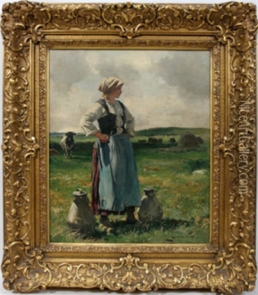Milkmaid In Normandy Oil Painting - Julien Dupre