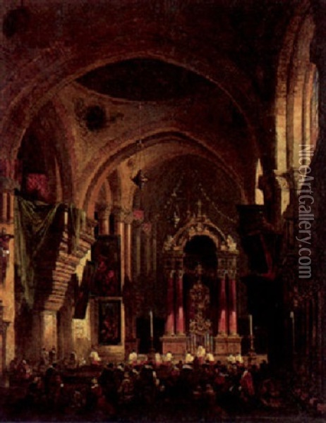 View Of The Interior Of The Cathedral Of Angouleme Oil Painting - David Roberts