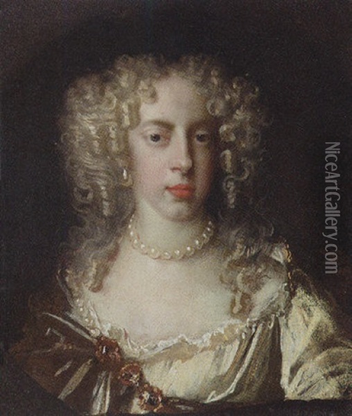 Portrait Of A Lady (frances Teresa Stuart, Duchess Of Richmond And Lennox?) In A Gold Dress Oil Painting - Jacob Huysmans