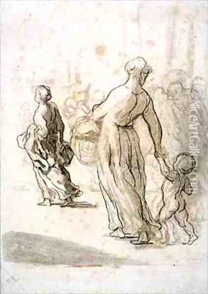 Two Women and a Child Oil Painting - Honore Daumier