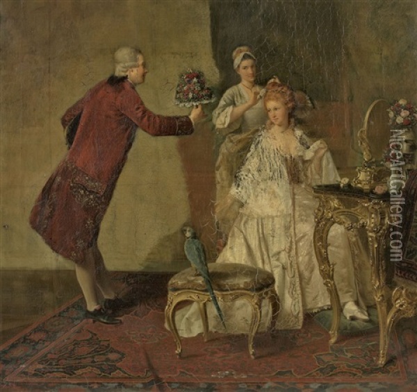 Ein Prasent Im Ankleidezimmer (study) Oil Painting - Josef Munsch