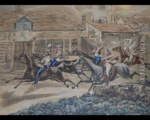 Thefirst Steeple Chase On Record Oil Painting - John Ii Harris