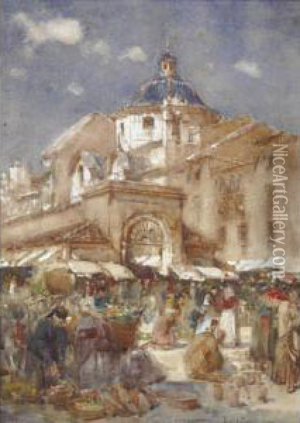 Busy Market Scene Oil Painting - Jose Navarro