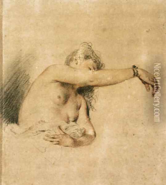 Nude with Right Arm Raised 1717-18 Oil Painting - Jean-Antoine Watteau