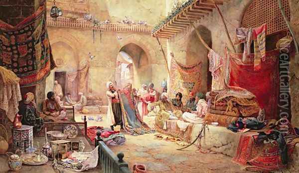 Carpet Bazaar, Cairo, 1887 Oil Painting - Charles Robertson