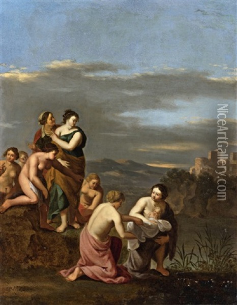 The Finding Of The Infant Moses Oil Painting - Toussaint Gelton