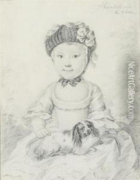 Portrait Of A Little Girl Seated With A Cavalier Spaniel On Her Lap Oil Painting - Johann Ernst, Julius Heinsius