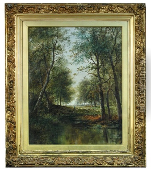 Landscape With A Shepherd And Sheep In A Woodland Clearing Oil Painting - Joseph Thors